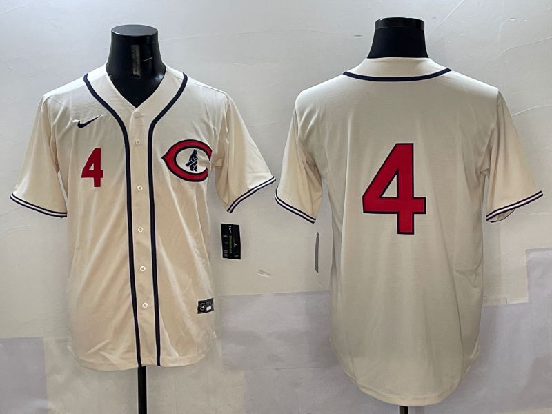 Men Chicago Cubs #4 No Name Cream Throwback 2025 Nike MLB Jersey style 3